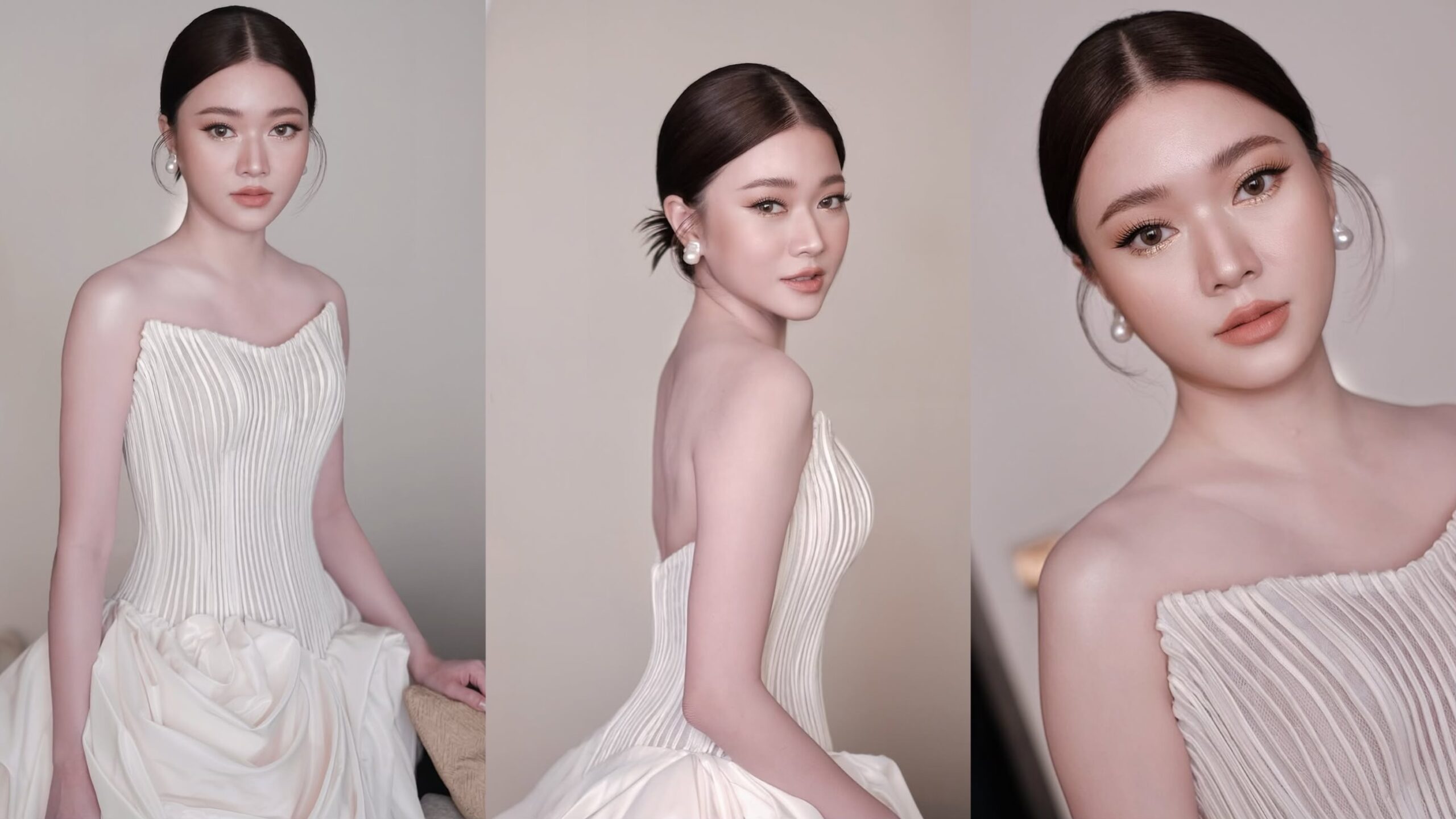 ทรงผมเจ้าสาวสไตล์เกาหลีแบบแสกกลาง ให้ลุคเรียบหรู ดูแพง