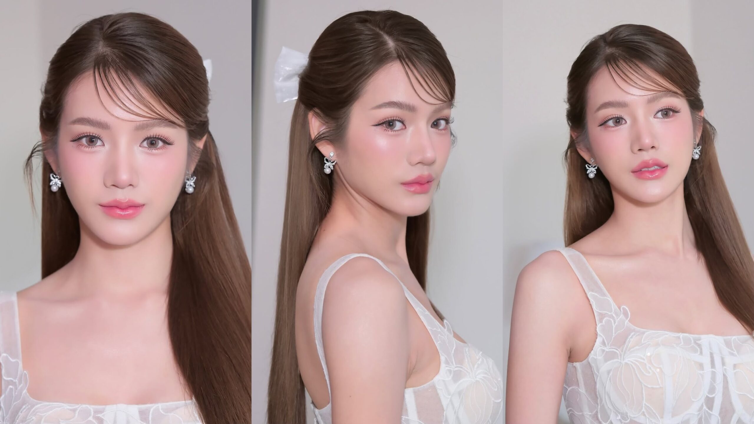 ทรงผมเจ้าสาวสไตล์เกาหลีแบบปล่อยยาวติดโบว์