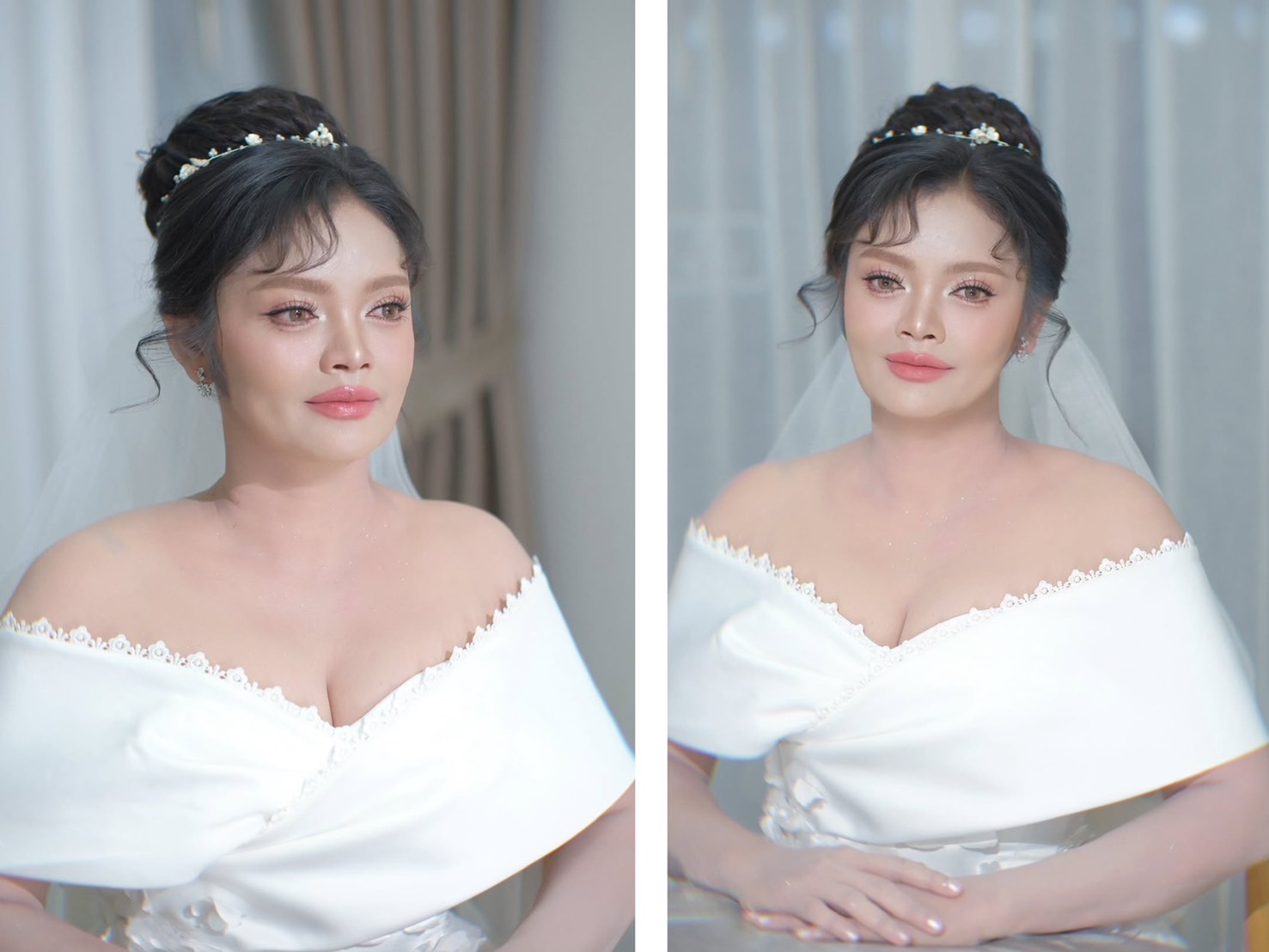 ทรงผมติดเวลเจ้าสาวเกล้ามวยผมติดที่คาดผม