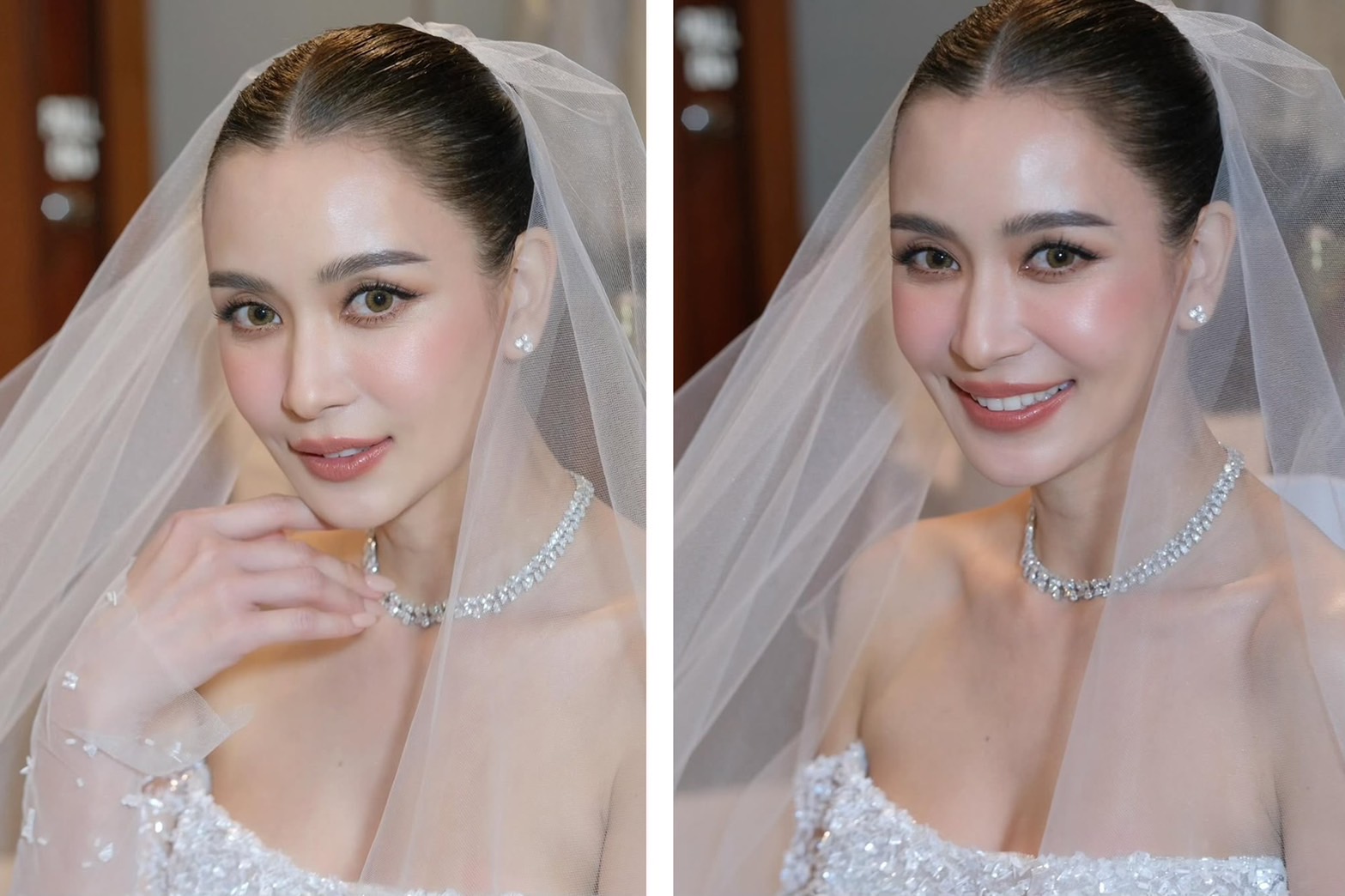 ทรงผมติดเวลเจ้าสาวแบบรวบตึงดูสง่า