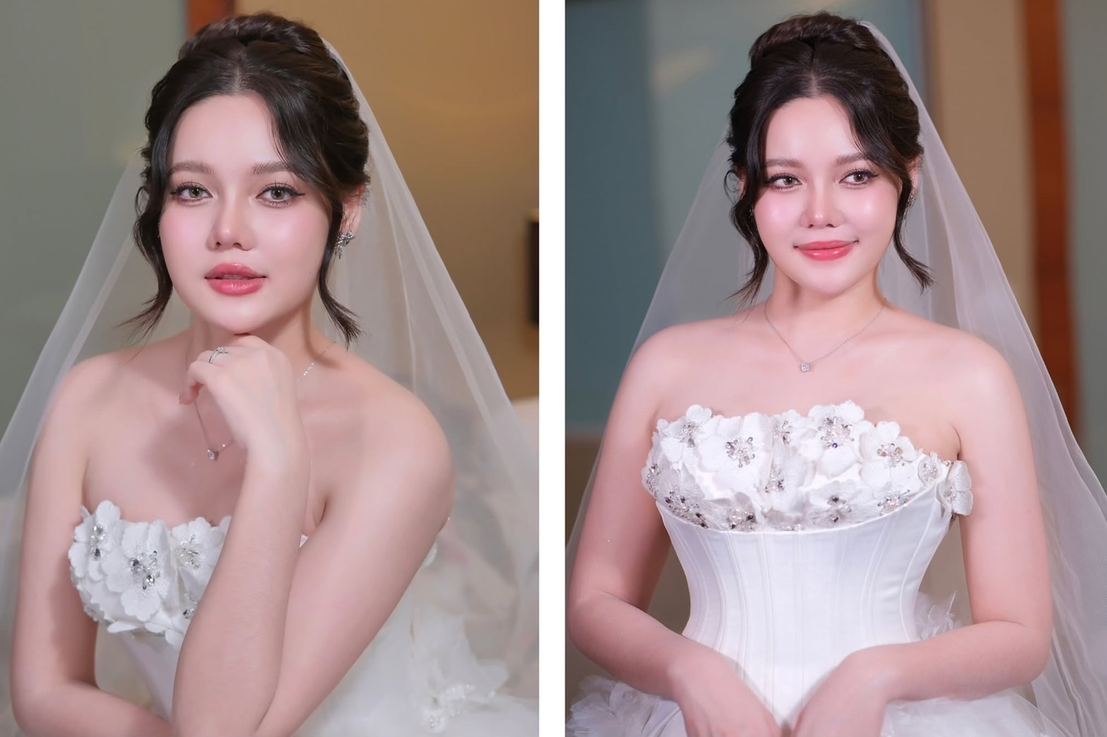 ทรงผมติดเวลเจ้าสาวแบบเกล้าผม