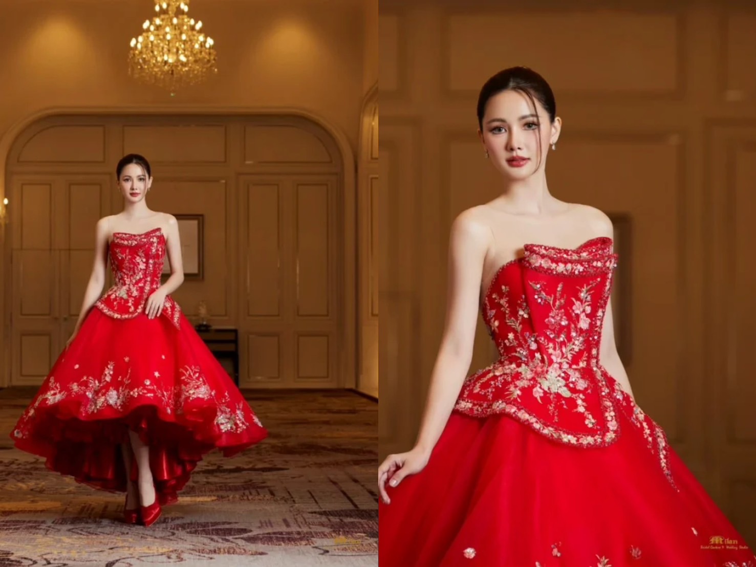 ชุดยกน้ำชาเจ้าสาวทรง Ball Gown แบบเกาะอก