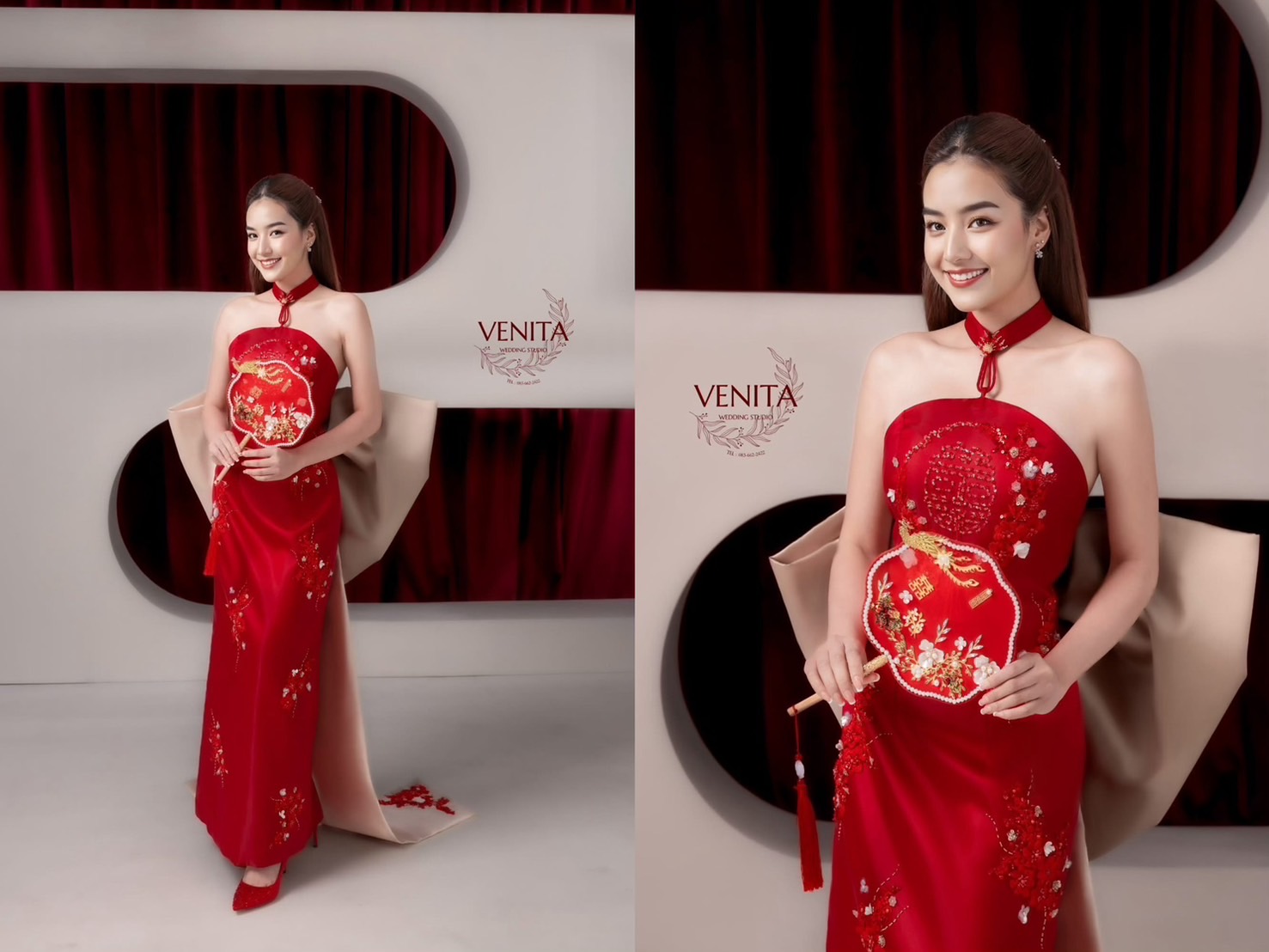 ชุดยกน้ำชาสีแดงเข้ารูปเน้นรูปร่าง