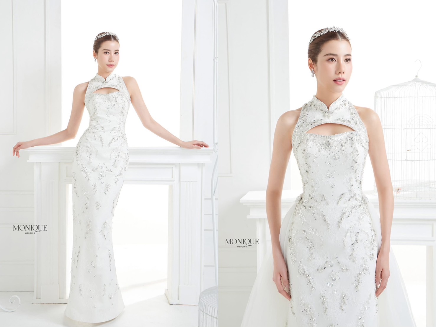 ชุดยกน้ำชาสีขาวงาช้างแบบเจาะคอวี