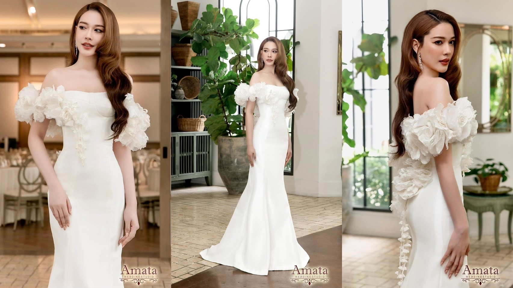 ชุดเจ้าสาวอกเล็กเปิดไหล่เน้นหน้าอก