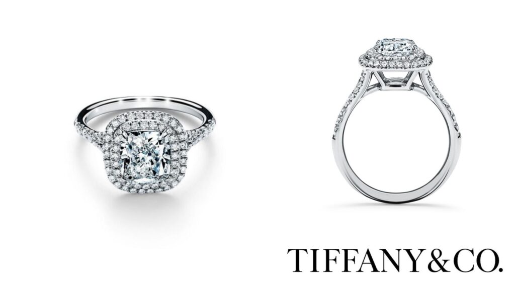 แบบแหวนแต่งงาน เพชรฮาโล Tiffany & Co. รุ่น Soleste® Cushion-cut Double Halo Engagement Ring 