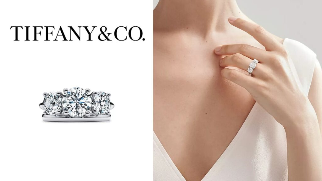 แบบแหวนแต่งงาน เพชร 3 หิน Tiffany & Co. รุ่น Three Stone Engagement Ring in Platinum 