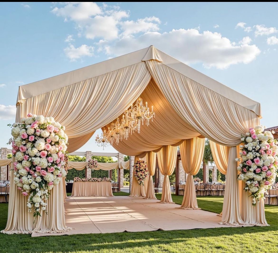 ตกแต่งเต็นท์งานแต่งด้วยการจับจีบผ้า