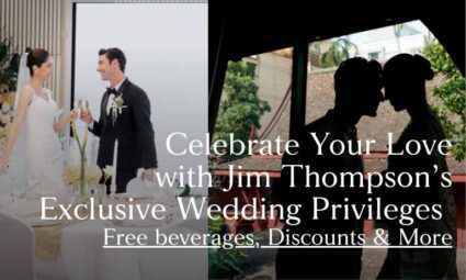 Celebrate Your Love with Jim Thompson's Exclusive Wedding Privileges. Free beverages, Discounts & More