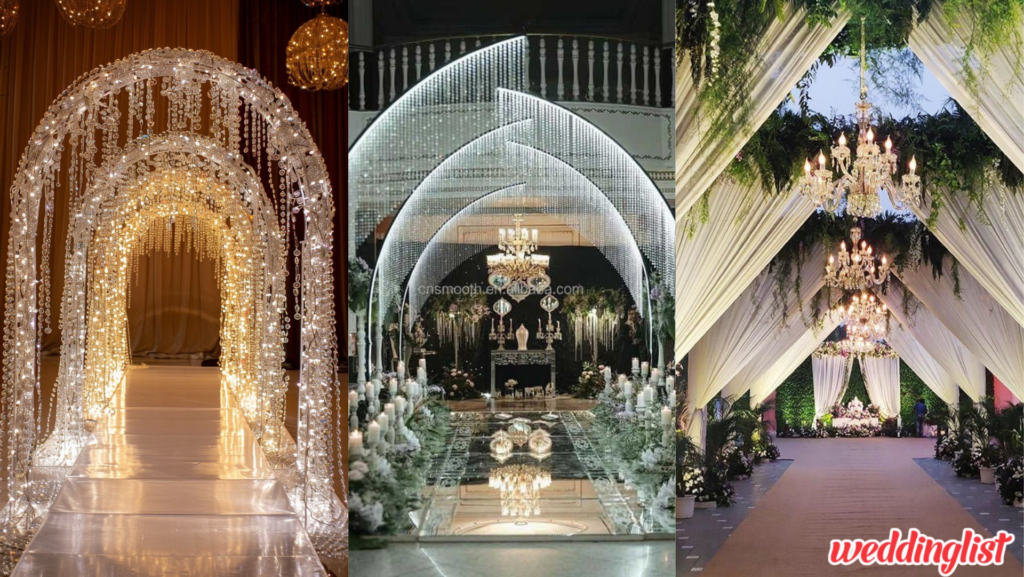 ซุ้มทางเดินเข้างานแต่งตกแต่งด้วยไฟคริสตัล
