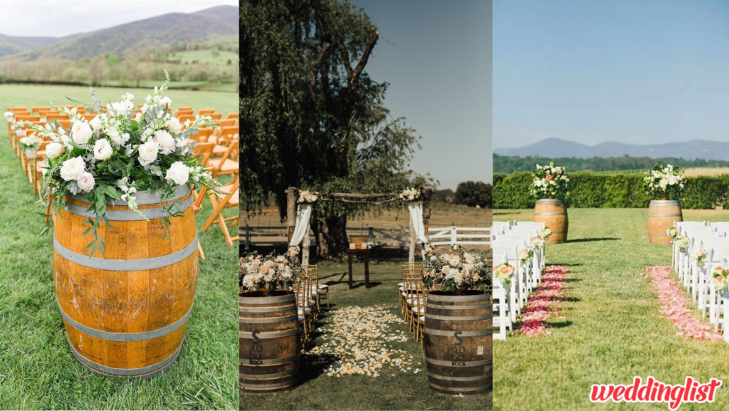 ประดับประดาทางเดินงานแต่งให้ออกมาเก๋ด้วยถังไม้
