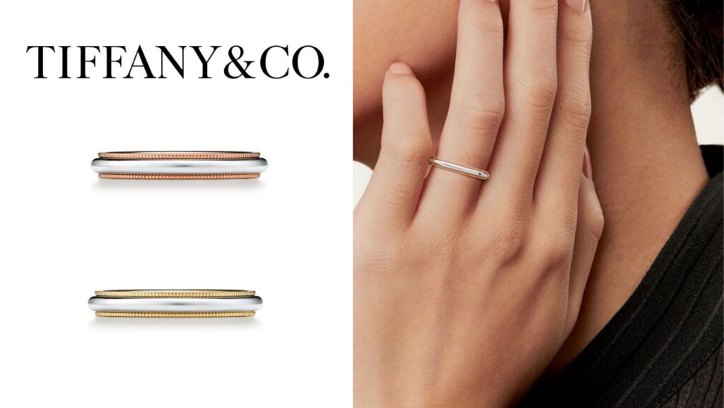 alt: แบบแหวนแต่งงาน แบบใช้วัสดุผสม Tiffany Together Milgrain ( Rose Gold and Platinum)