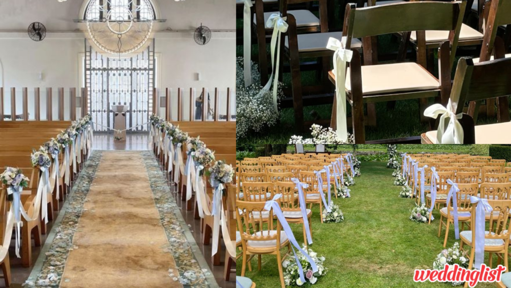  ตกแต่งทางเดินงานแต่งให้ออกมาสวยหวานด้วยริบบิ้น
