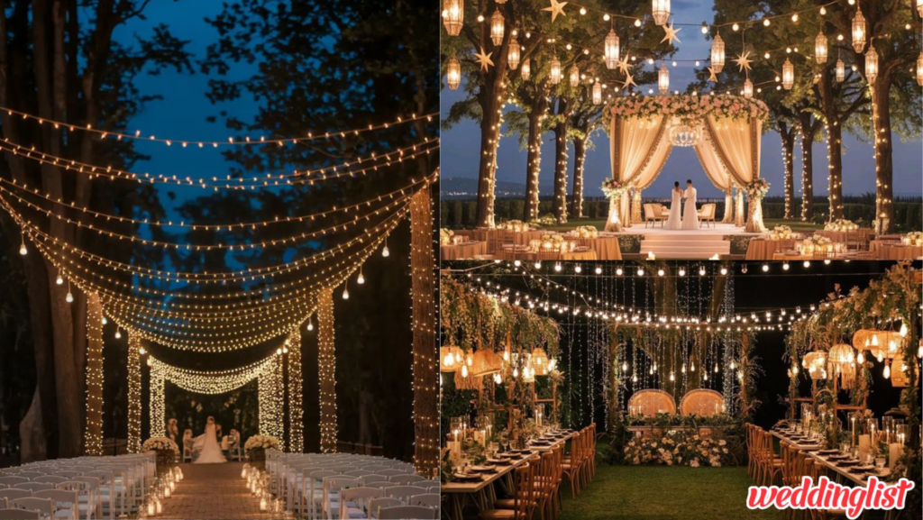 ไอเดียการตกแต่งทางเดินงานแต่งด้วยไฟประดับ
